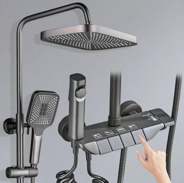 Milano Shower System, 4 Ways Piano Keys Shower Faucet Set, with Rainfall Shower Head, Handheld Shower, Tub Spout, Bidet Sprayer, Adjustable Water Outlet Modes and Hot & Cold Water, Gray