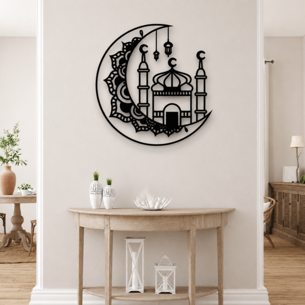 Islamic Crescent Mosque Wall Decor – Modern Metal Art for Home
